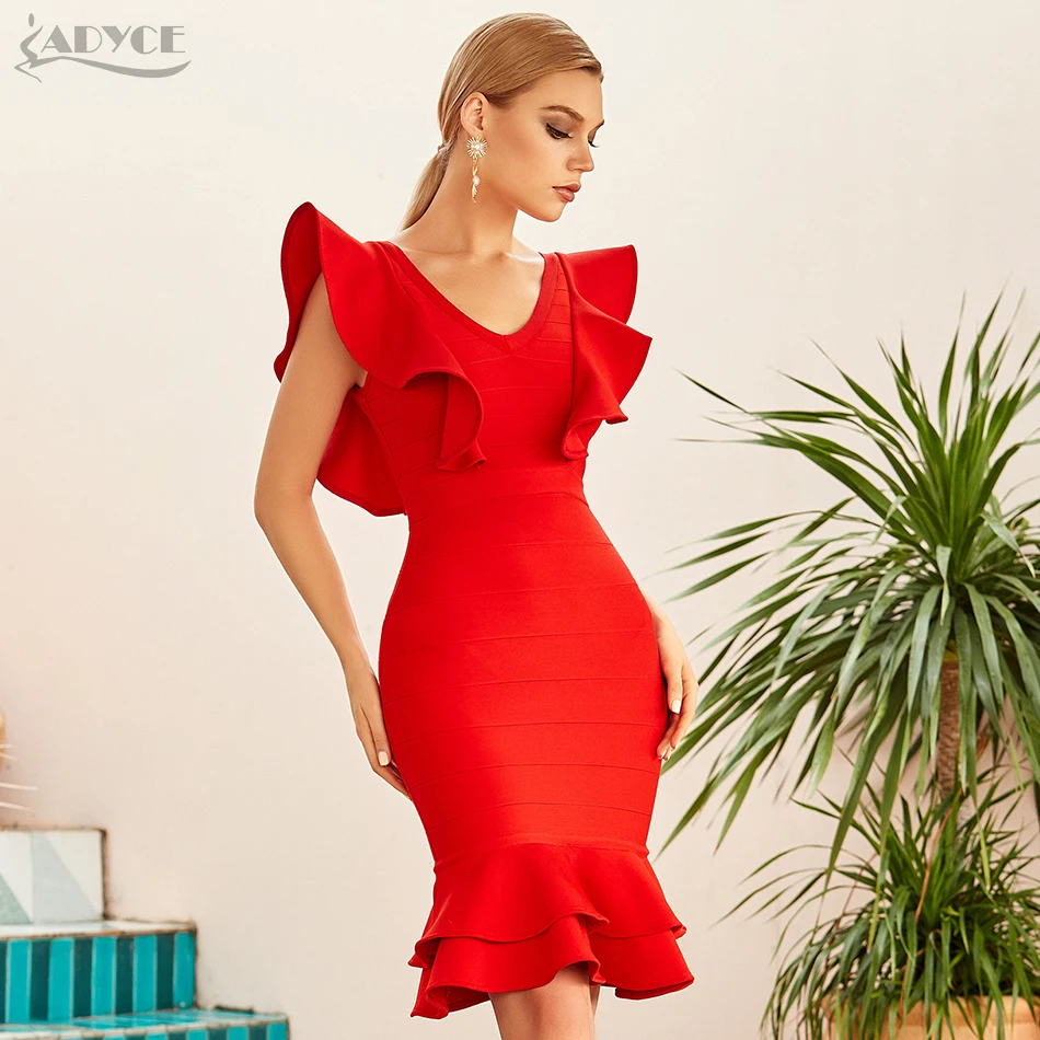 Женское вечернее платье-Русалка Adyce Красное Облегающее платье без рукавов в