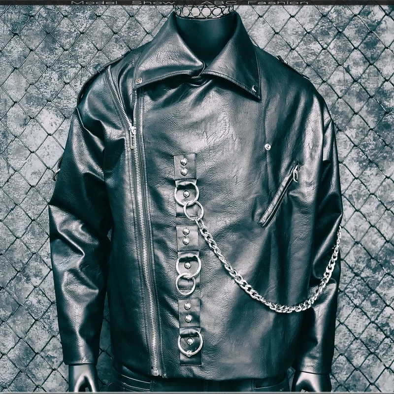 FERNER новая мотоциклетная куртка с заклепками Epaulette мотоциклетная куртка на молнии с принтом для верховой езды Мужская певица хип-хоп панк Harajuku PU пальто
