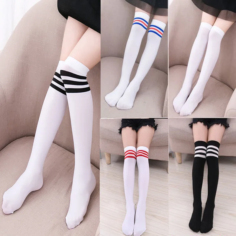 

CHILDREN'S DAY Children Crew Socks Girls Long Socks Velvet Stripes over-the-Knee Thigh High Socks White Stripes Stockings