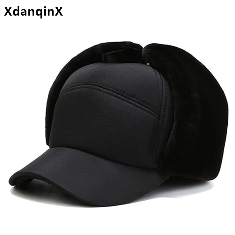 

XdanqinX men's earmuffs hat winter Bomber Hats for men warm thick velvet windproof ski cap Middle-aged Dad anti-cold winter hat