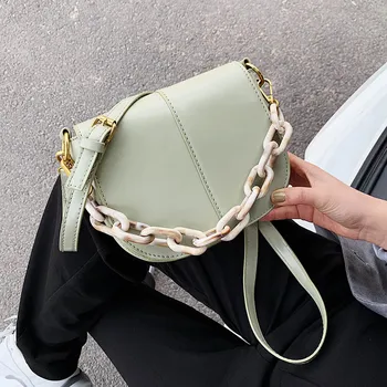 

Jin Mantang Solid Color PU Leather Saddle Bag For Women 2020 Simple Chain Designer Shoulder Crossbody Handbags Female Travel Bag