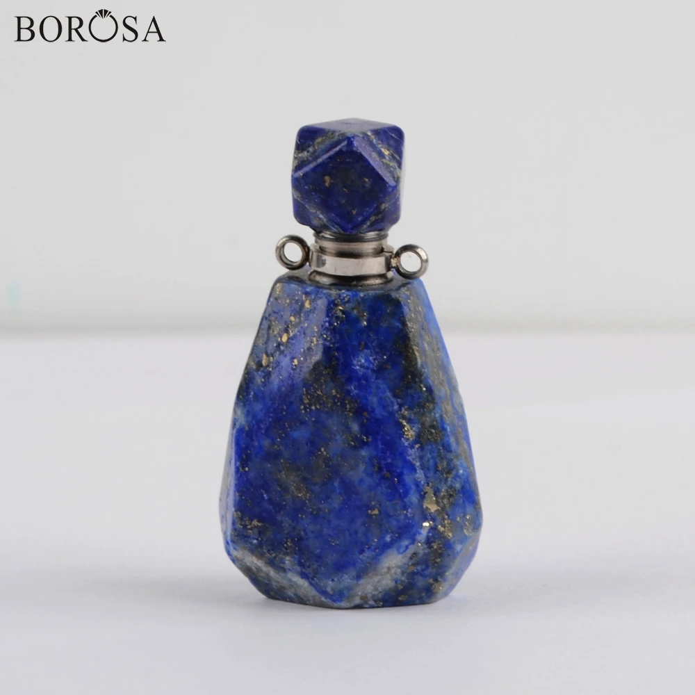 lapis lazuli BOROSA, натуральный камень, флакон духов, граненый соединитель, натуральный розовый кварц, бутылка эфирного масла, кулон для женщин, ожерелье WX1018 - Окраска металла: lapis lazuli