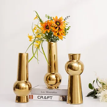 

Nordic Luxury Golden Ball Ceramic Flower Vase Home Decoration Modern Flower Vase Plant Holder Desk Hydroponics Room Decor