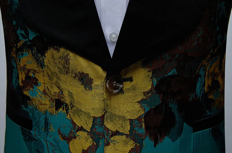 Men's Luxury Floral Print Green Dress Blazers One Button Shawl Lapel Men Tuxedo Suit Jacket Dinner Wedding Party Costume Homme