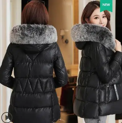 black Jacket Women Grade Genuine Leather Clothes Coat Womens New Style Winter Haining Sheep Leather down Jacket Fox fur Hooded Q145 - Цвет: black