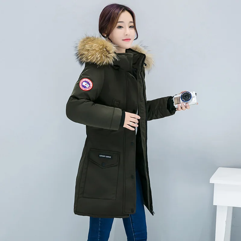 

2019 New Style Women's Mid-length down Jacket Cotton-padded Clothes Winter Modern White Velvet Large Fur Collar Warm Cold-proof