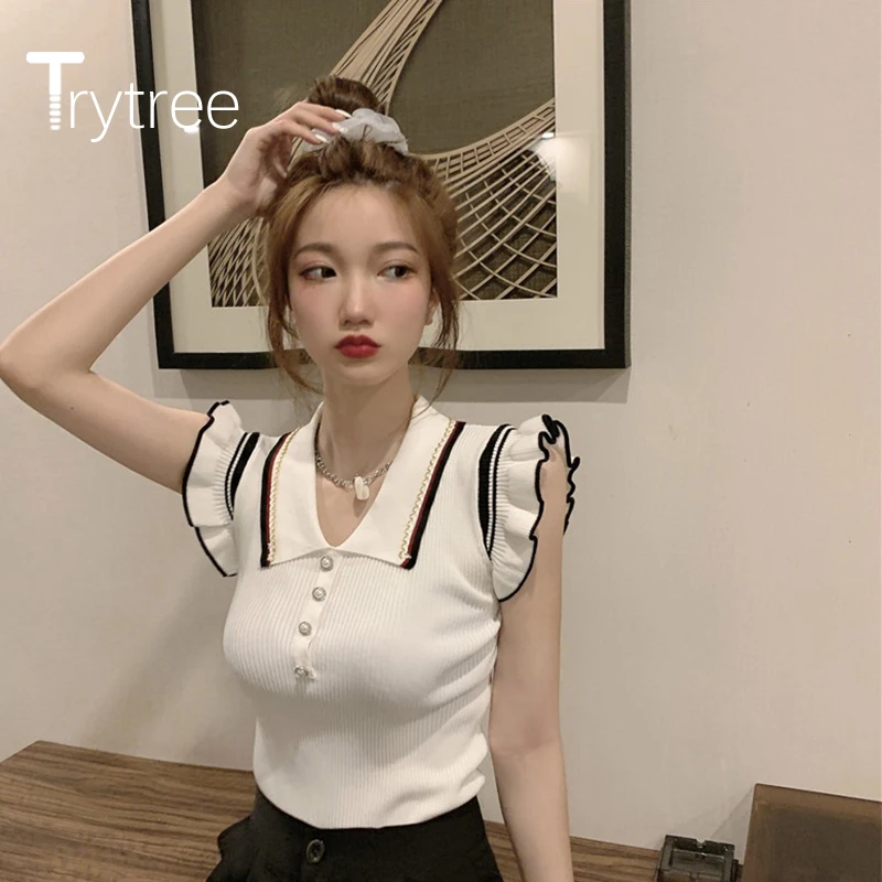 Летняя женская Повседневная футболка Trytree 2020 трикотажная с V-образным вырезом и