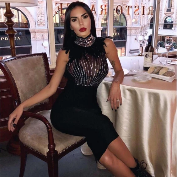 Черное короткое коктейльное платье с блестками и перьями 2020 вечерние платья для