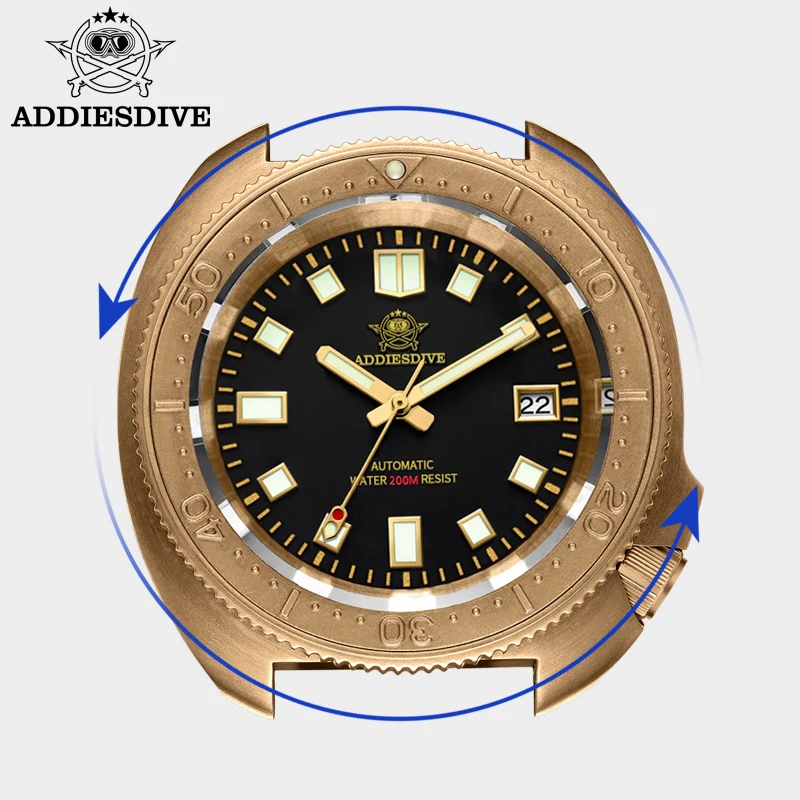 ADDIESDIVE Bronze Men's Watch NH35 Automatic Watch Sapphire Glass Luminous 200m Diving Calendar Display Dress CUSN8 Bronze Watch