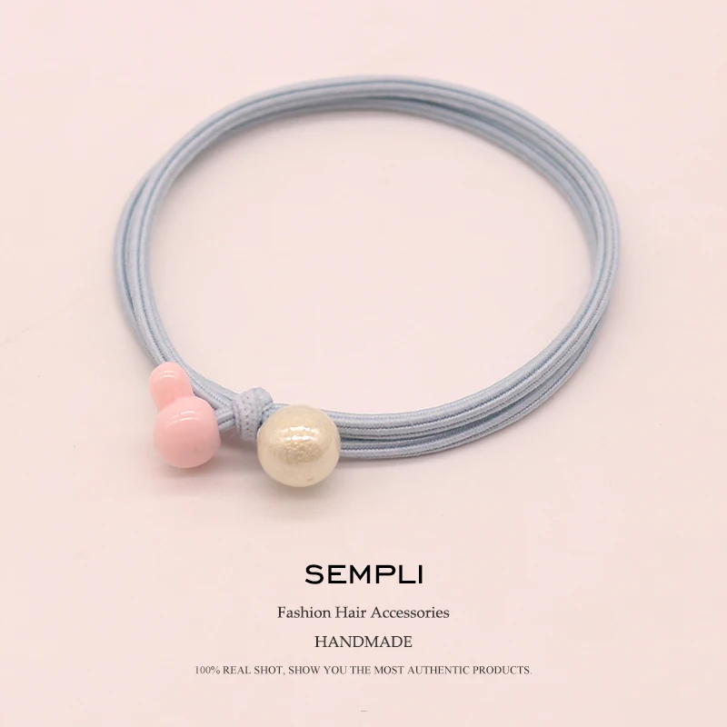 Sempli, яркие цвета, простые эластичные резинки для волос для девочек, милый кролик, жемчуг, Детские резинки, конский хвост, резинка для волос