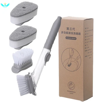 

Kitchen cleaning brush long handle cleaning brush with removable brush sponge dispenser dishwashing set kitchen accessories DWH5