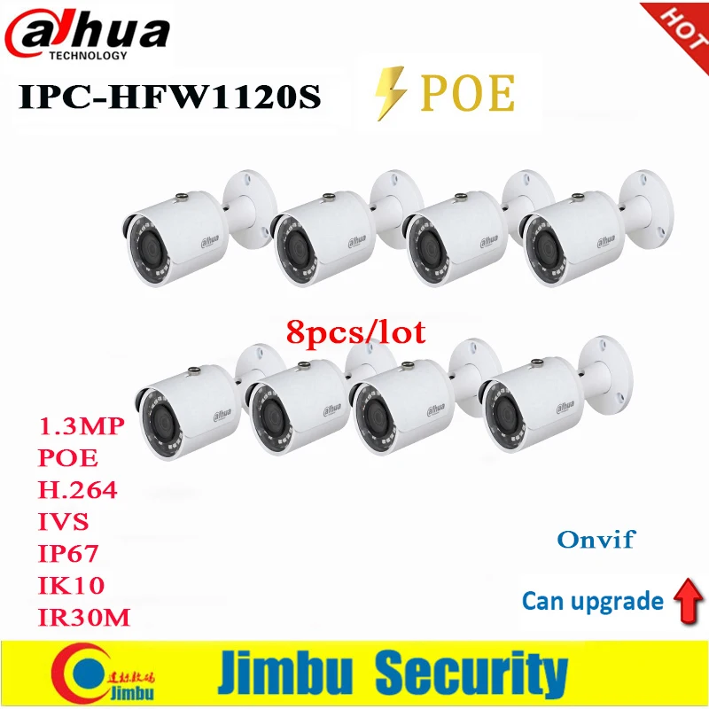 

Dahua IP Camera 1.3MP IPC-HFW1120S 8pcs/lot POE IR30m H.264 IP67 English firmware can be upgraded bullet camera CCTV