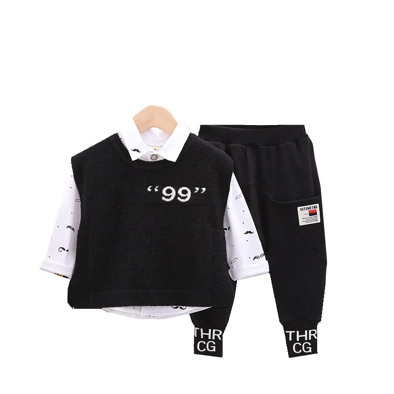

Autumn Children Fashion Cotton Clothes Baby Boys Girls Sweater Vest Print Shirt Pants 3Pcs/sets Kids Toddler Leisure Tracksuits