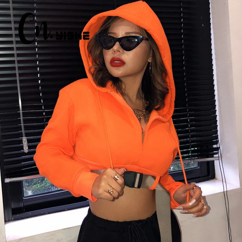 neon orange crop hoodie