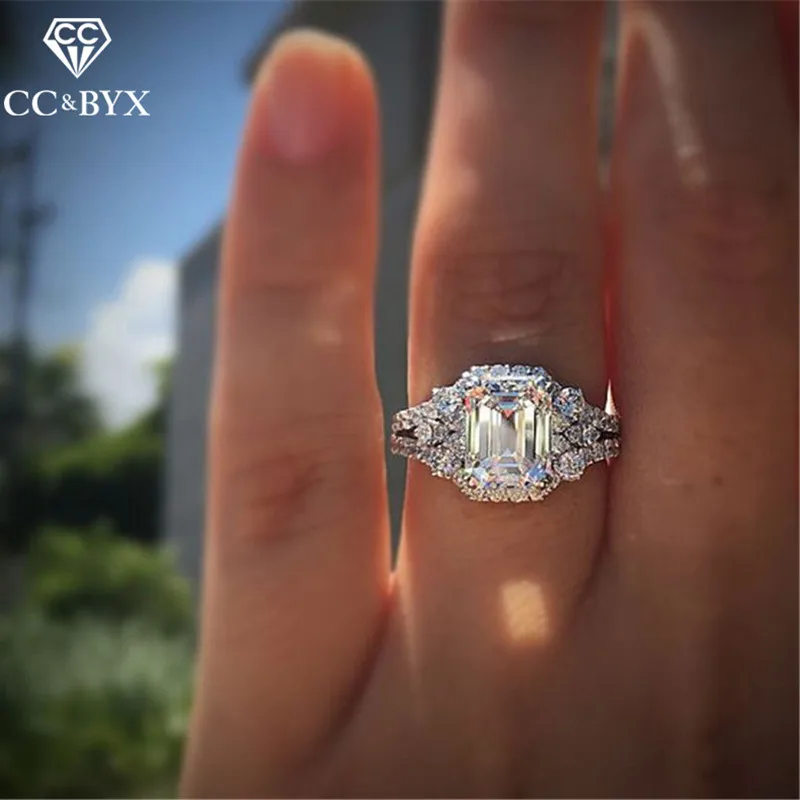 Женские обручальные кольца CC с квадратным кубическим цирконием и серебряной