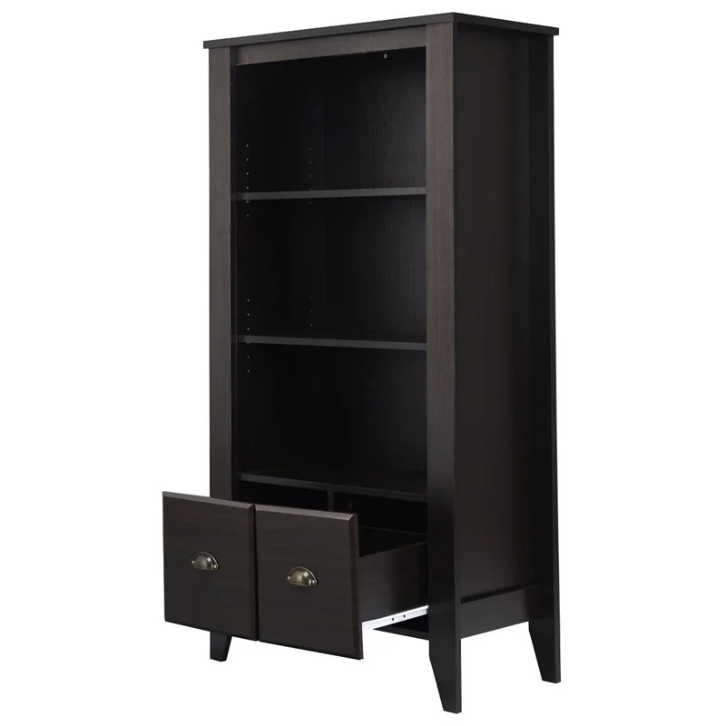 cheap 3 Shelf Adjustable Antique Organizer Bookcase with 2 Drawers Wood Veneer Skin Shelves for Books Furniture HW60303