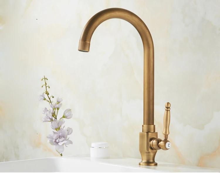 Single Cold Faucet Antique Brushed Brass Tap Basin Sink Faucet 360 Swivel Kitchen Water Crane
