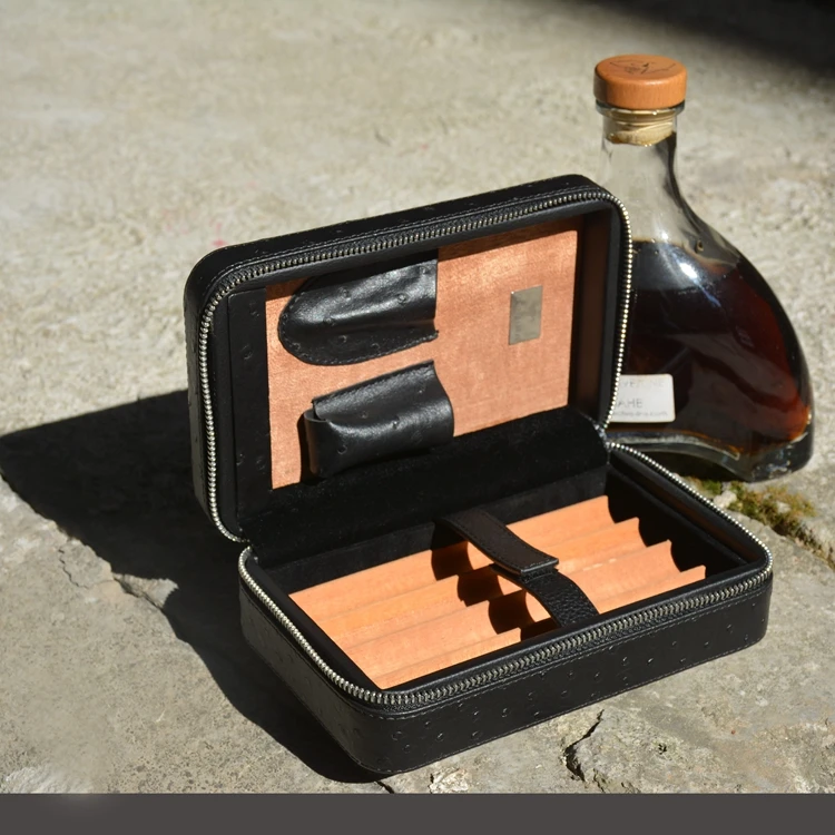 Дизайн, черный страусиный кожаный чехол для сигар, подходит для COHIBA Cuba Habanos 4 сигары Max 57 кольцо для сигарет