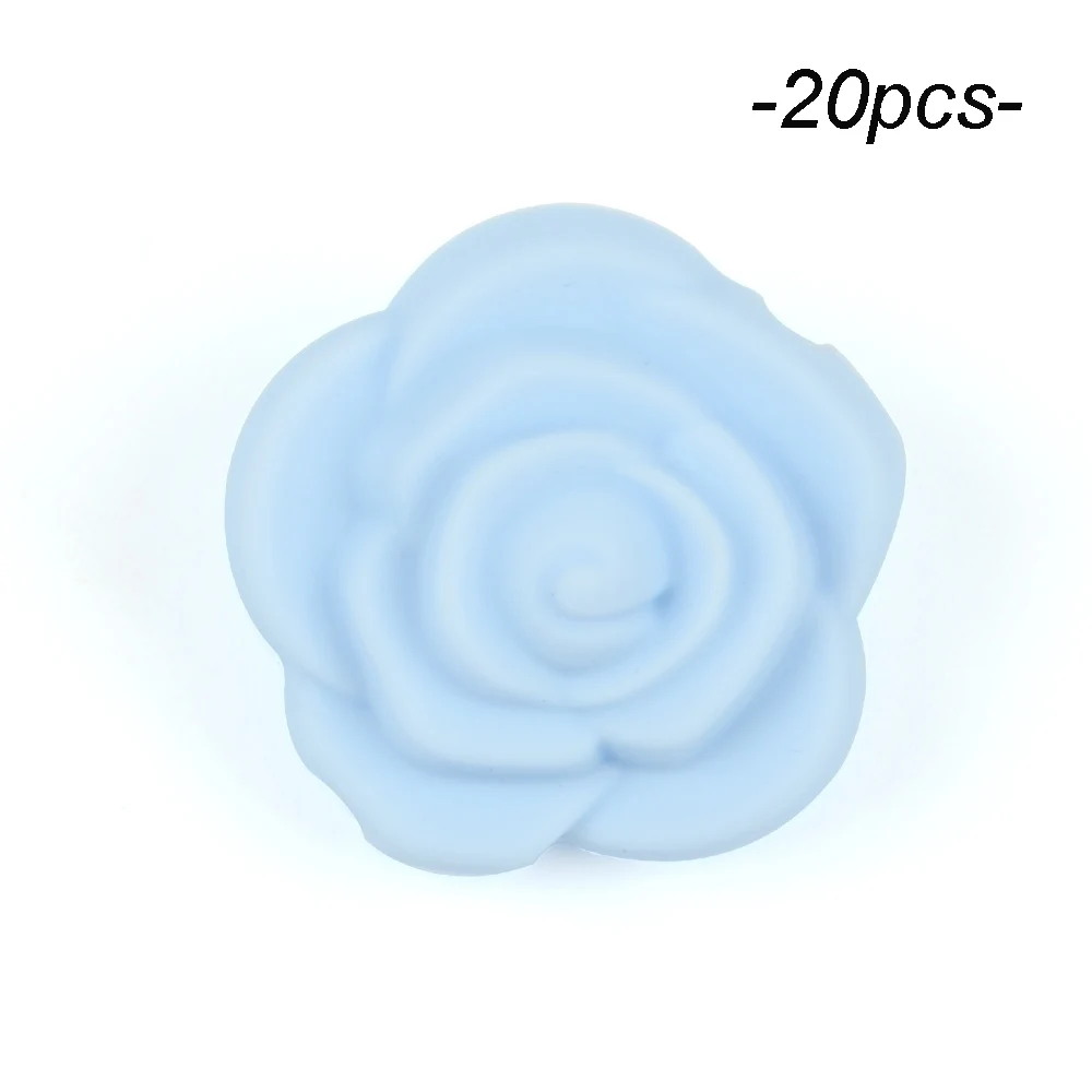 Pastel blue LOFCA 20 шт Силиконовые Бусины розы Детские трофеи пищевого качества Прорезыватели для зубов аксессуары для соски цепи BPA бесплатно - Цвет: Pastel blue