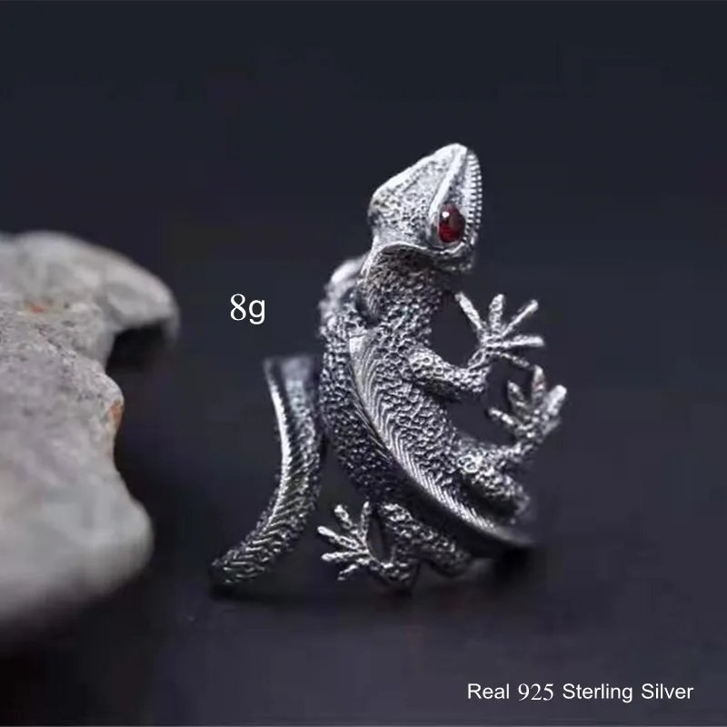 Silver Ring Buyee 925 Sterling Silver Male Big Ring Finger Elegant Lizard Open Ring for Men Women Fashion Unique Animal Fine Jewelry Circle