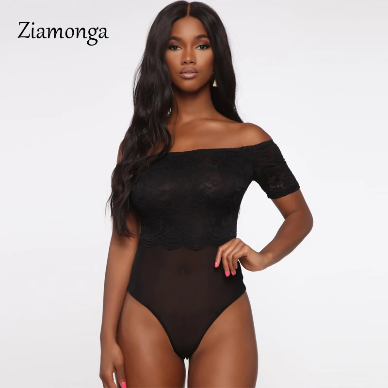 Black Ziamonga сетчатый кружевной комбинезон женский костюм без бретелек сексуальный короткий рукав боди модные короткие комбинезоны женский костюм кота - Цвет: Black