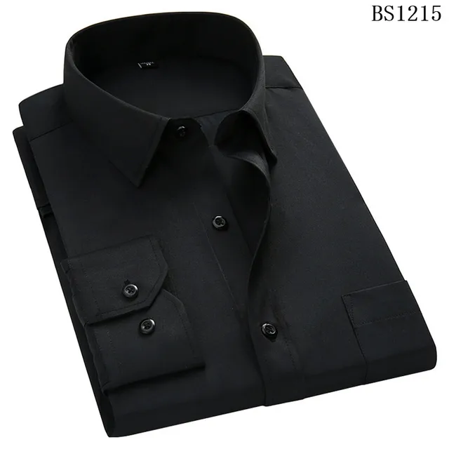 Plus Large Size 8XL 7XL 6XL 5XL 4XL Slim Fit Mens Business Casual Long Sleeved Shirt Classic Striped Male Social Dress Shirts BS1215 Black