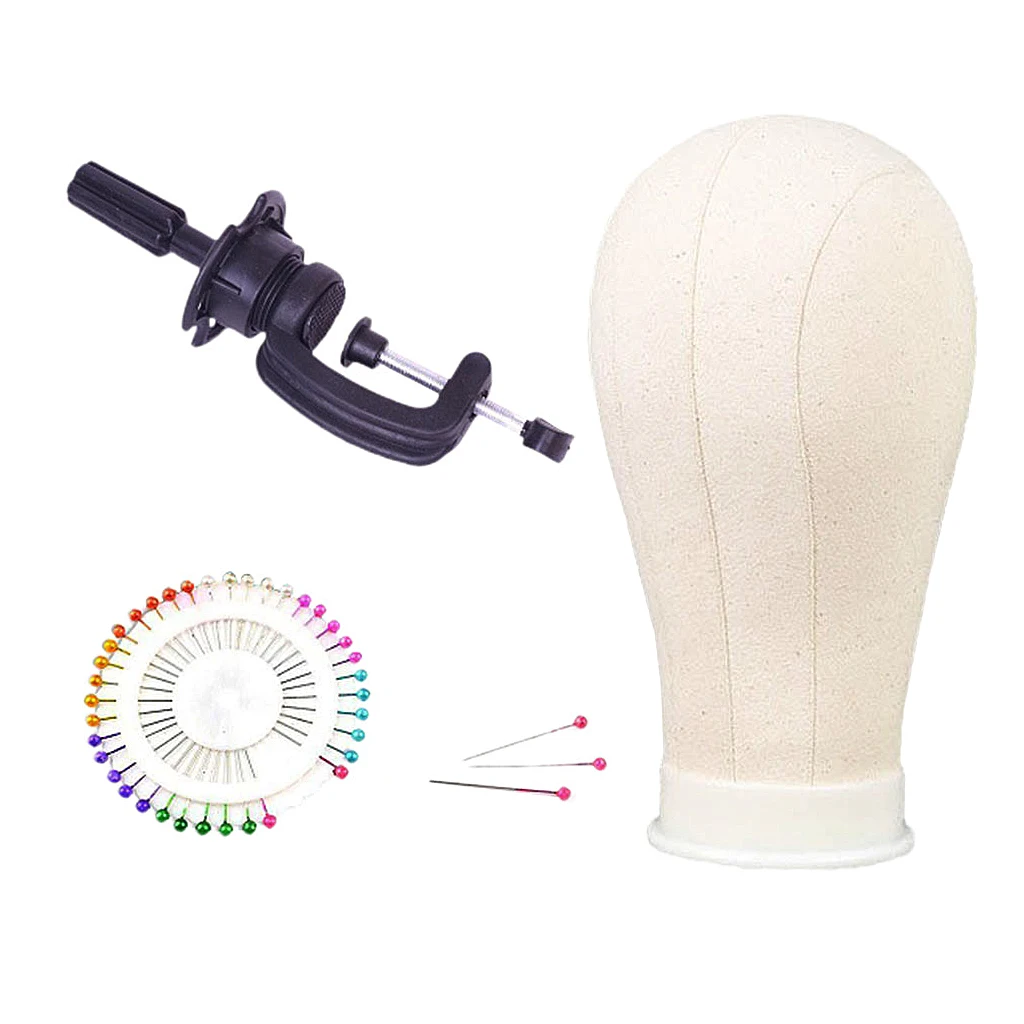 Wig Head Cork Canvas Mannequin Head with Stand for Wigs Display Manikin Head Wig Stand Display Holder Stand Model 21-25''