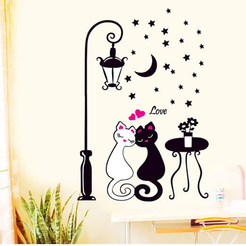 Hot Home Decor Living Room Bedroom Wall Decals Cat Lovers Street Lights Black And White Wallpaper Cat Sticker Aug10 Wall Stickers Aliexpress