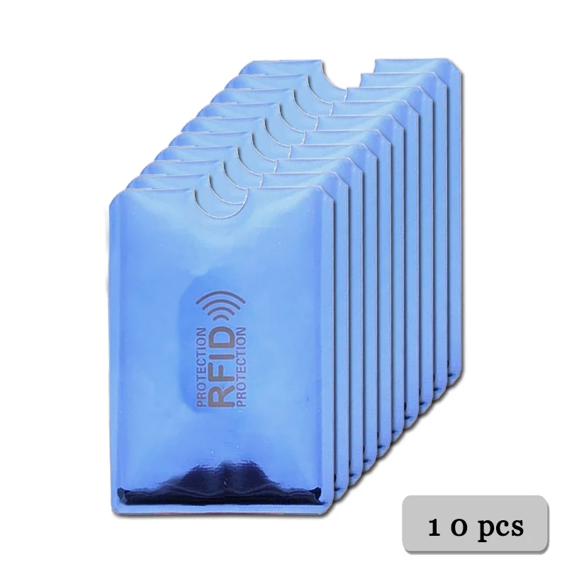 10pcs Blue Алюминиевый металлический мульт-держатель карты Анти Rfid кошелек Блокировка ридер Блокировка банк держатель карты банковский идентификатор Id чехол для банковских карт Защита - Цвет: 10pcs Blue
