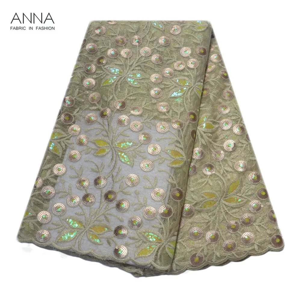 

Yellow Latest African Lace Fabric High Quality 2019 Nigeria French Tulle Lace With Gold Sequins For Nigerian Party Dress 5 Yards