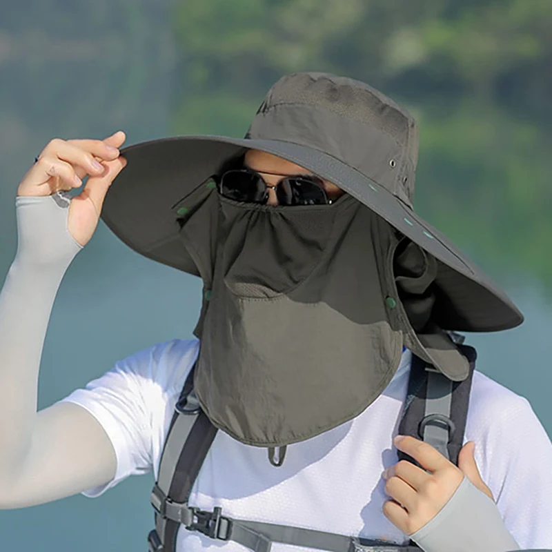 

Outdoor Flap Cap Wide Brim Quick Drying Face Mask Neck Sun Shade Windproof Nylon Hat Ear Cover Fisherman Bucket