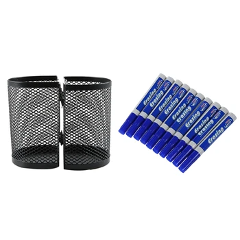

10X Felt Marker Marker Pen Erasable Whiteboard Blue with 2Pcs netic Pencil Holder Storage Basket