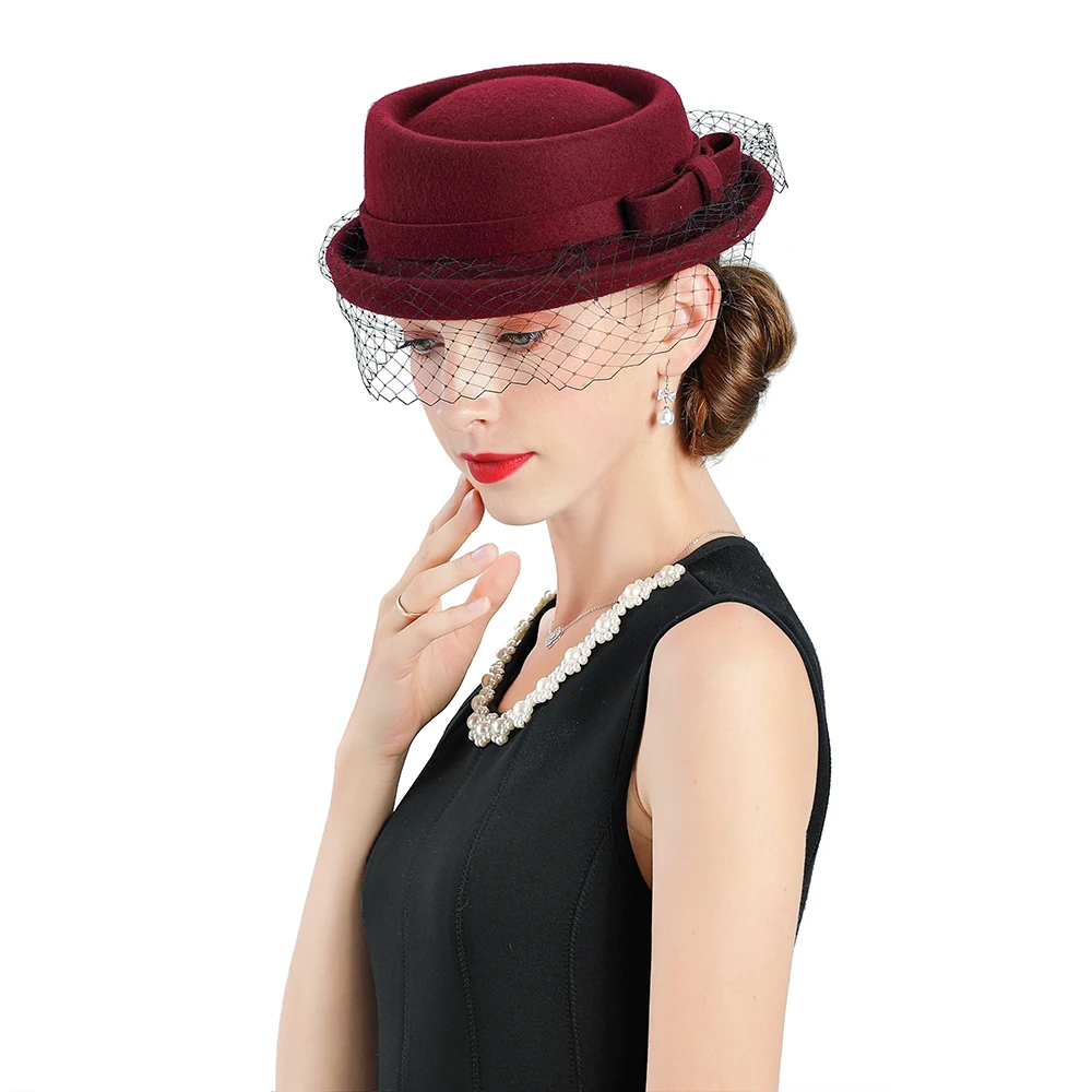 Женская австралийская шерстяная фетровая шляпа Jazz Fedora красные вуалетки с вуалью Трилби плоский Топ Панама Gambler бант-узел шляпа Карнавальная Кепка