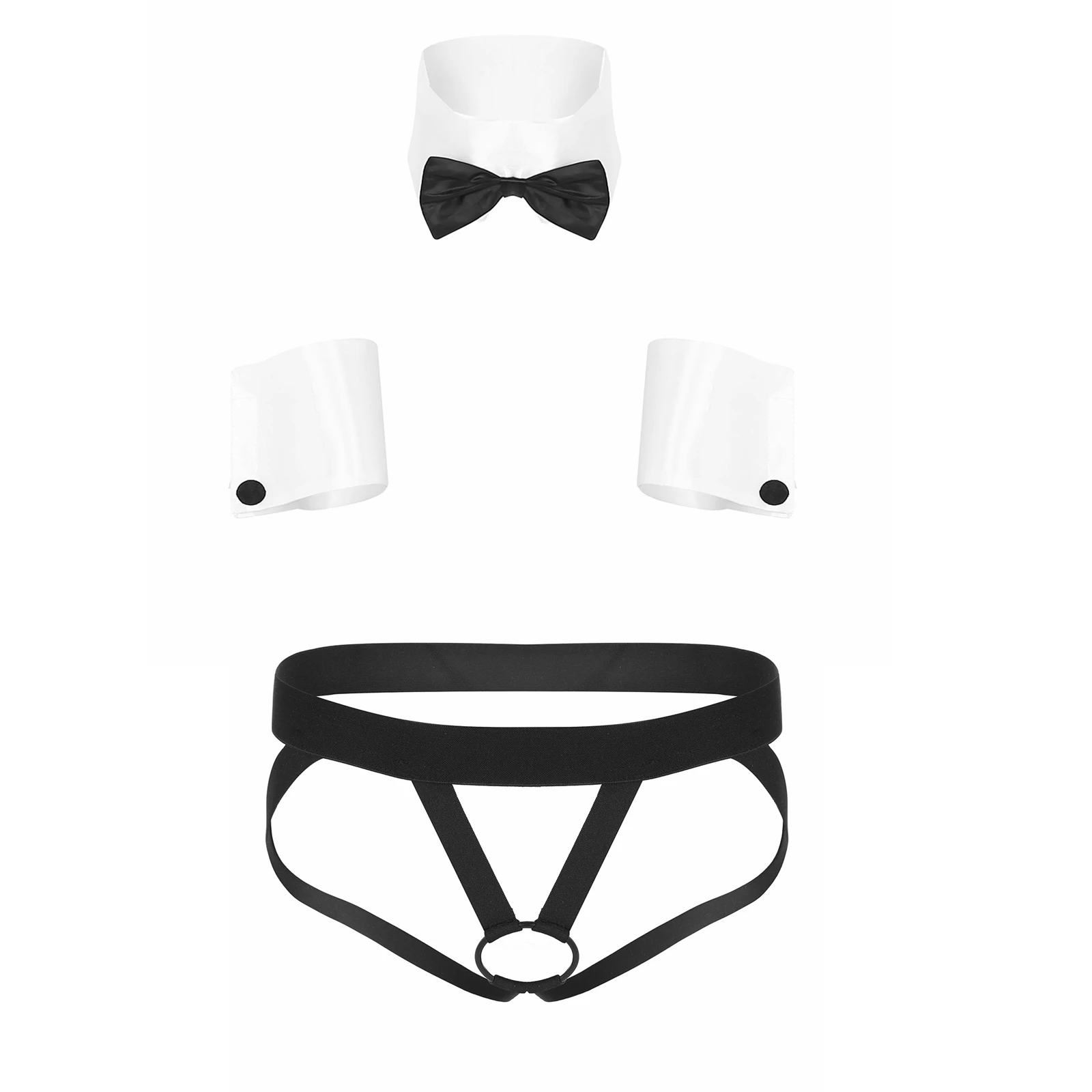 

Men Erotic Roleplay Costume Waiter Lingerie Set Elastic Waistband Crotchless Sexy G-string Underwear Open Butt Jockstrap Thongs