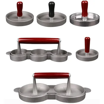 

Round Shape Hamburger Press Patties Maker Mold Patty Meat Burger Press Making Hamburger Burgers Wooden Handle Kitchen Meat Tools