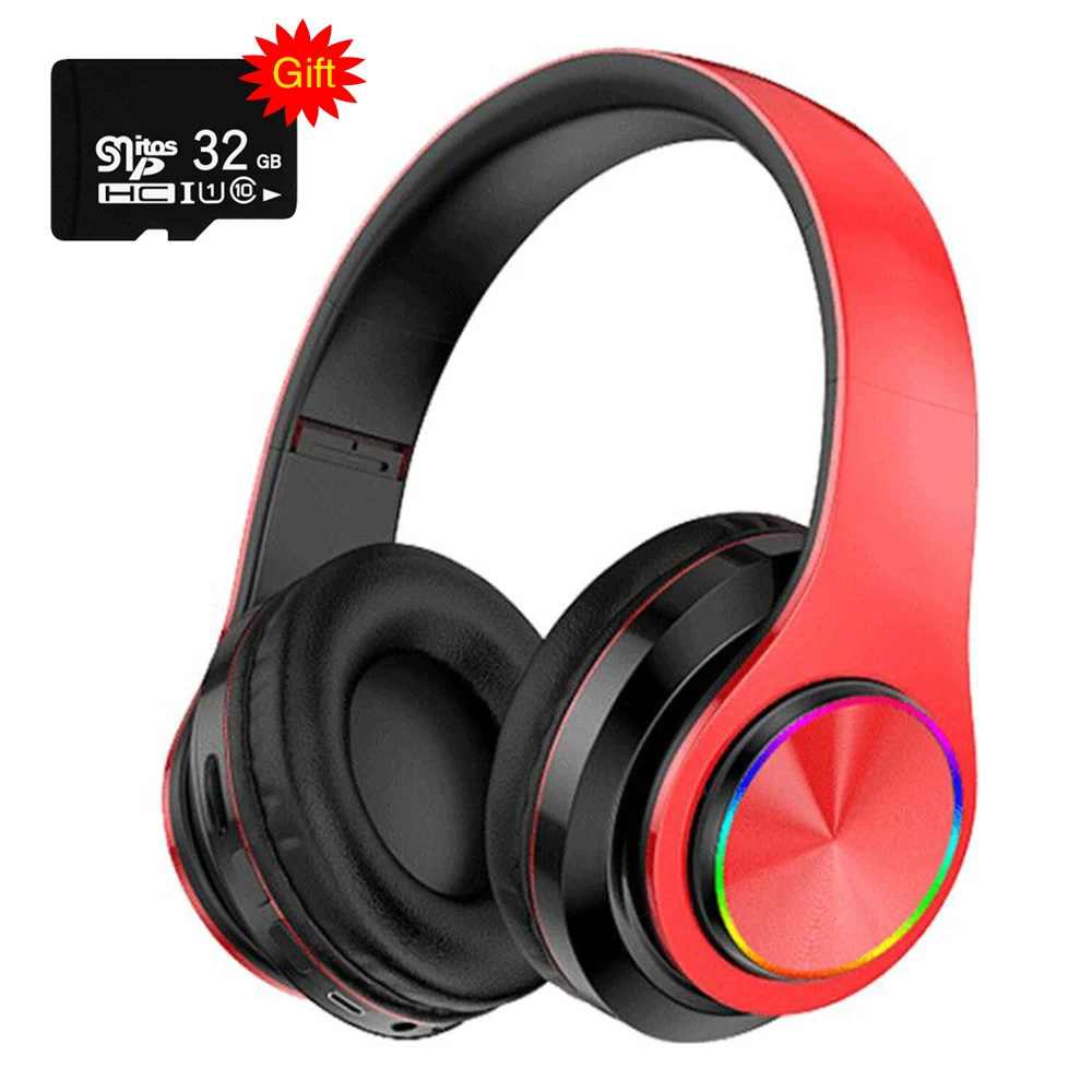 Color red black 32G B39 портативный светодиодный фонарь, складные встроенные FM беспроводные Bluetooth наушники с микрофоном, поддержка TF карты, mp3-плеер - Цвет: Color red black 32G