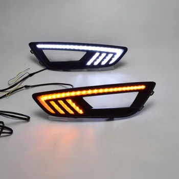 

For Ford Focus 3 mk3 2015 2016 2017 12V LED Car DRL daytime running light with fog lamp hole with turn signal style relay