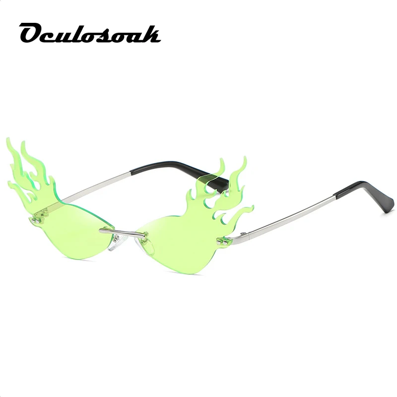 Oculosoak, огнестойкие солнечные очки, для женщин и мужчин, без оправы, волнистые, солнцезащитные очки, Роскошные, трендовые, узкие солнцезащитные очки, уличная одежда - Цвет линз: Light green