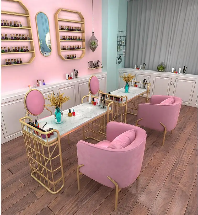 Nordic marble nail table shop decoration table and chair set single double people manicure manicure simple and moder