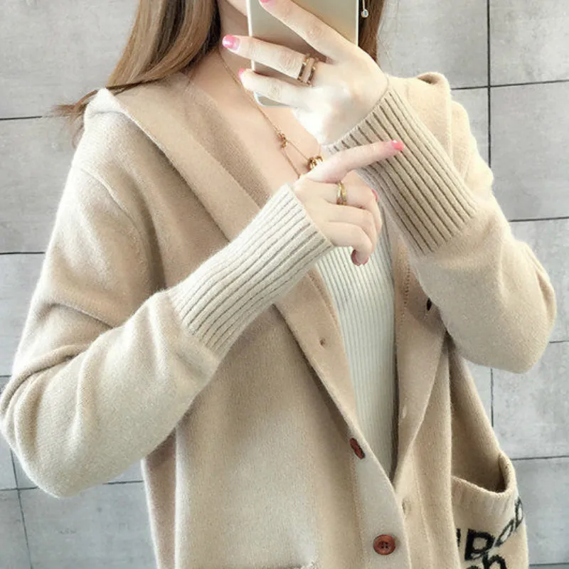 Woherb New Arrival Sweaters Women Dog Pattern Pocket Long Sleeve Hooded Cardigan Casual Loose Tops Korean Sweet Fashion 91039
