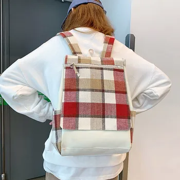 

Korea Large Capacity Backpack Women Outdoor Plaid Soft Zipper Multi-function Female Backpack College Wind Shoulder Bag рюкзак