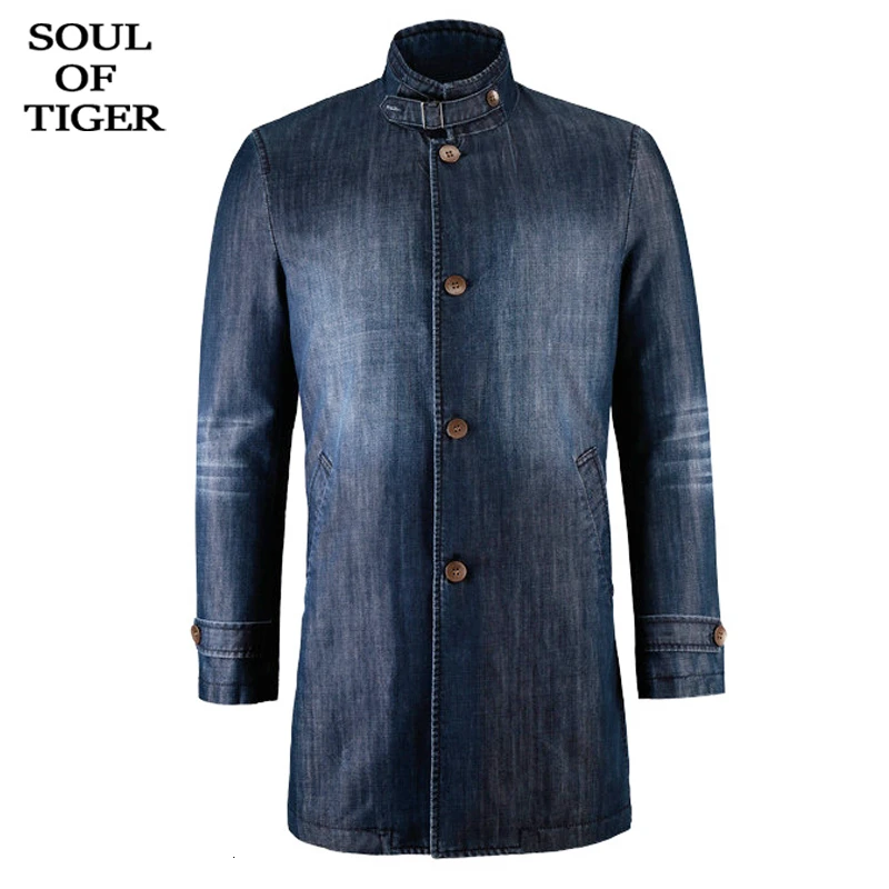 Мужская джинсовая куртка SOUL OF TIGER длинная теплая зимняя хлопковая с подкладкой в