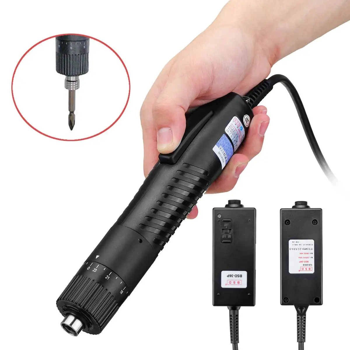 

Ajustable Electric Screwdriver With Power Supply Handheld Torque Bolts Screw Driver Adapter Power Tools Kit 1100rpm AC 220V