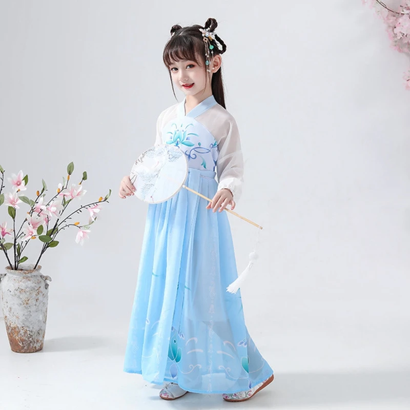 Hanfu/ дизайн, платье с юбкой для девочек осенне-зимние модели с длинными рукавами в стиле ретро, китайский стиль, супер сказочные костюмы, юбка