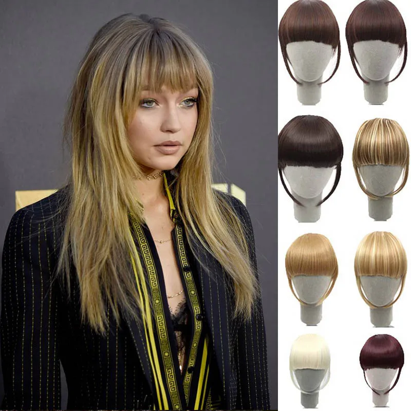 Fibra de alta temperatura do cabelo sintético puro frente falsa franja fina тупой зажим em franja pecha para as mulheres Liuhai