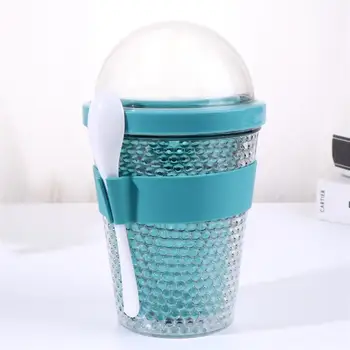 

1pc Yogurt Cup Large Capacity Plastic Reusable Lightweight Milk Cup For Adults Kids 360ml Double Layer Tea Cup With Lid Spoon