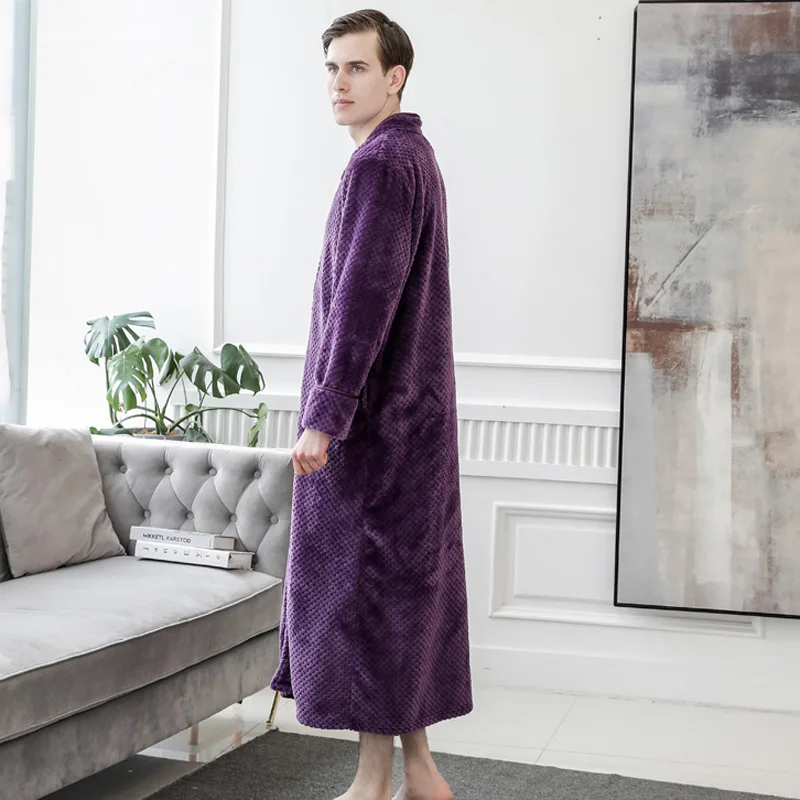 man purple Парный зимний халат, Мужская Фланелевая Толстая свободная длинная ночная рубашка, женская пижама, парный банный халат для дома, утренний халат - Цвет: man purple