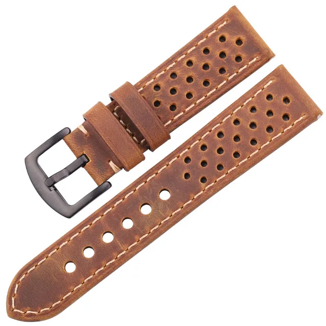 Cowhide Watchbands 20mm 22mm Genuine Leather Vintage Wrist Strap Belt For Samsung Galaxy Watch 46mm Bracelet Brown Black Clasp