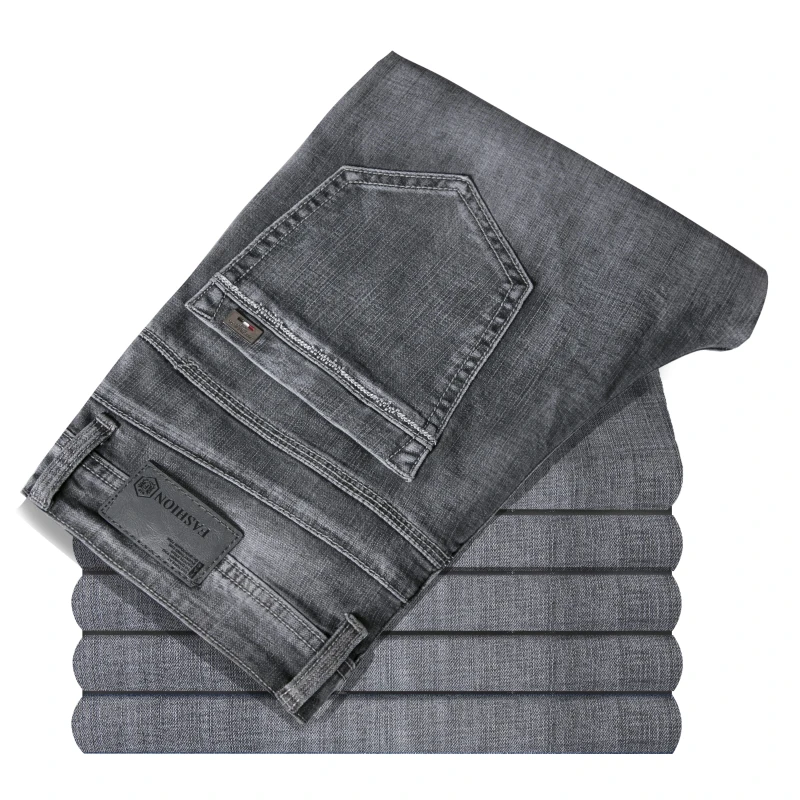 2020 Spring Autumn New Men's Elastic Cotton Stretch Jeans Pants Loose Fit Denim Trousers Brand Fashion Big Size 38 40 42 | Мужская