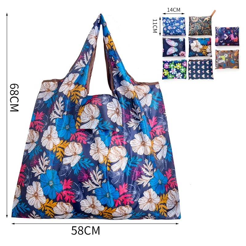 polvo editorial internacional New Nylon Foldable Recycle Shopping BagEco Friendly Ladies Reusable  Shopping Tote Bag Floral Fruit Vegetable Grocery Pocket
